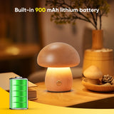 LONRISWAY Wooden Mushroom Lamp, Portable Cordless Rechargeable Battery Operated Lamp,Stepless Dimming, Night Light for Birthday Gifts LONRISWAY