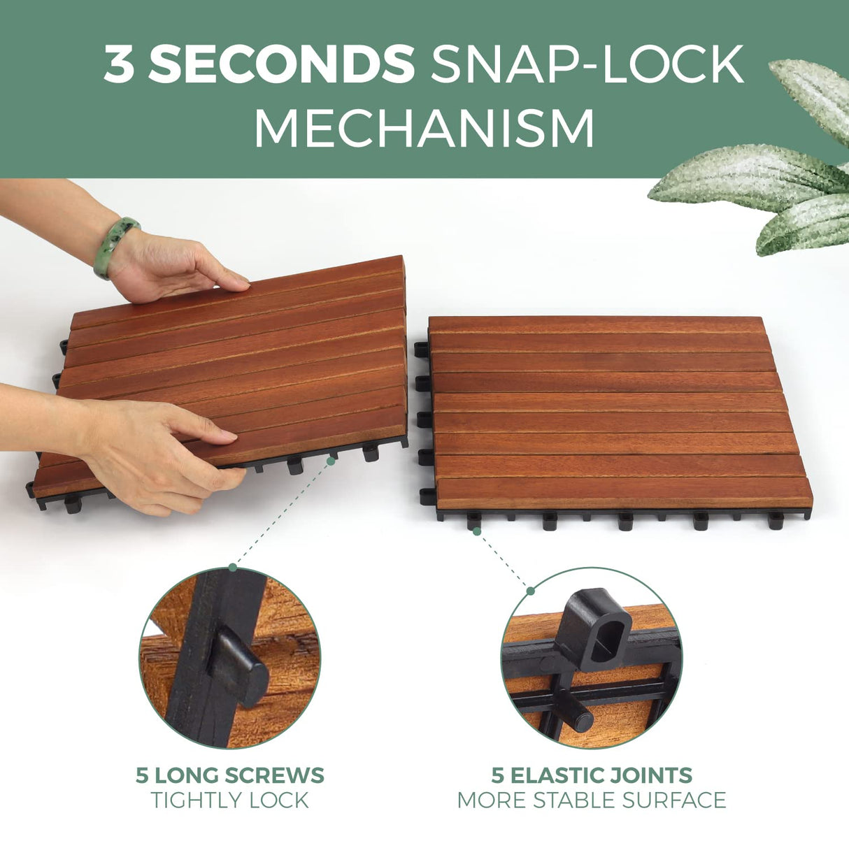 Solid Wood Interlocking Flooring Tiles (Pack of 10, 12" x 12"), Acacia Deck Tiles, Floor Tiles for Both Indoor and Outdoor Use, Waterproof All Weather, 9 Slat (12 x 12, 9 Slat) HOUSE84VN