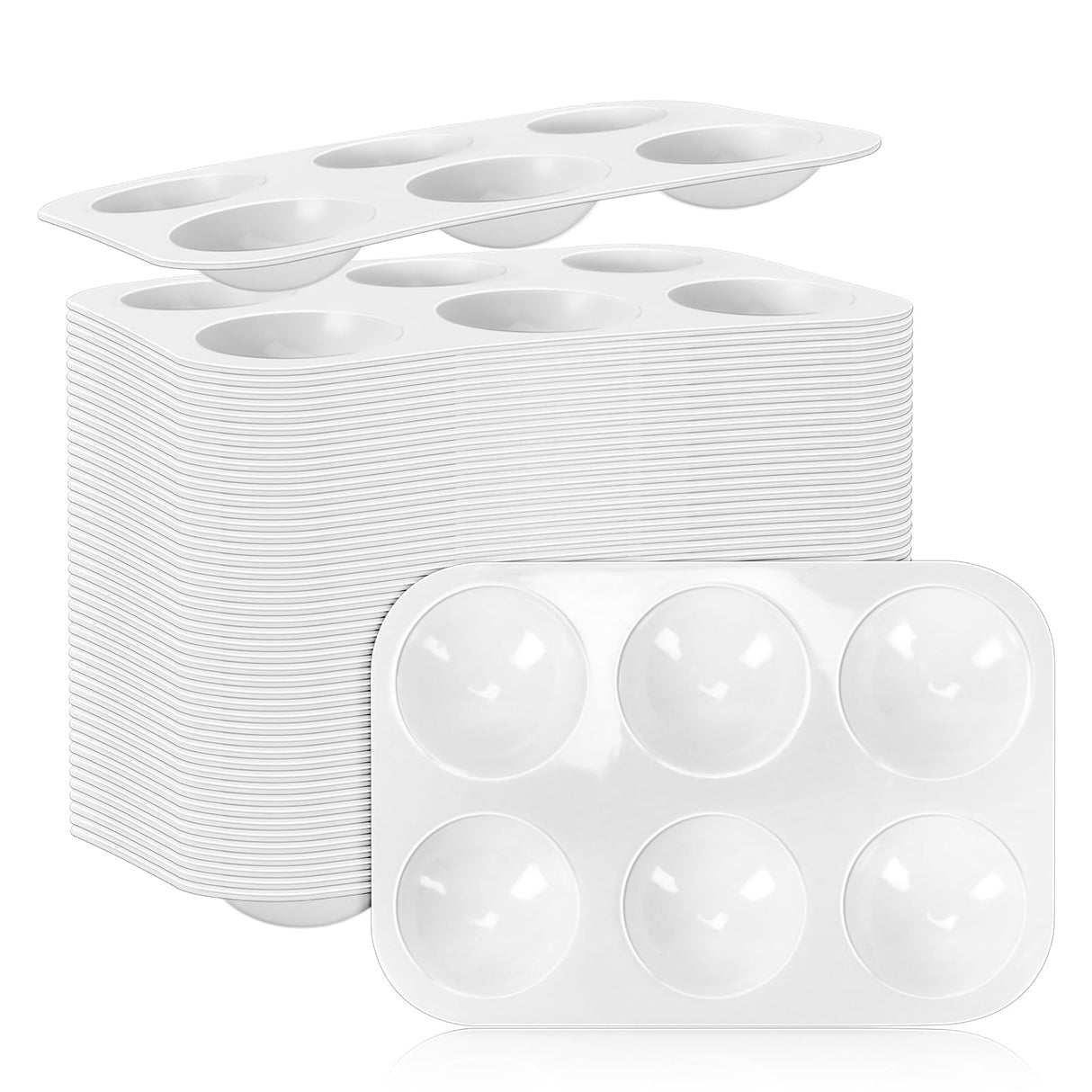 DLOnline 50 PCS White Plastic Watercolor Palette, 6 Well Rectangular Paint Palettes, Paint Tray Palettes, Paint Trays for Kids, for Painting, DIY Craft, Art Painting Class DLOnline