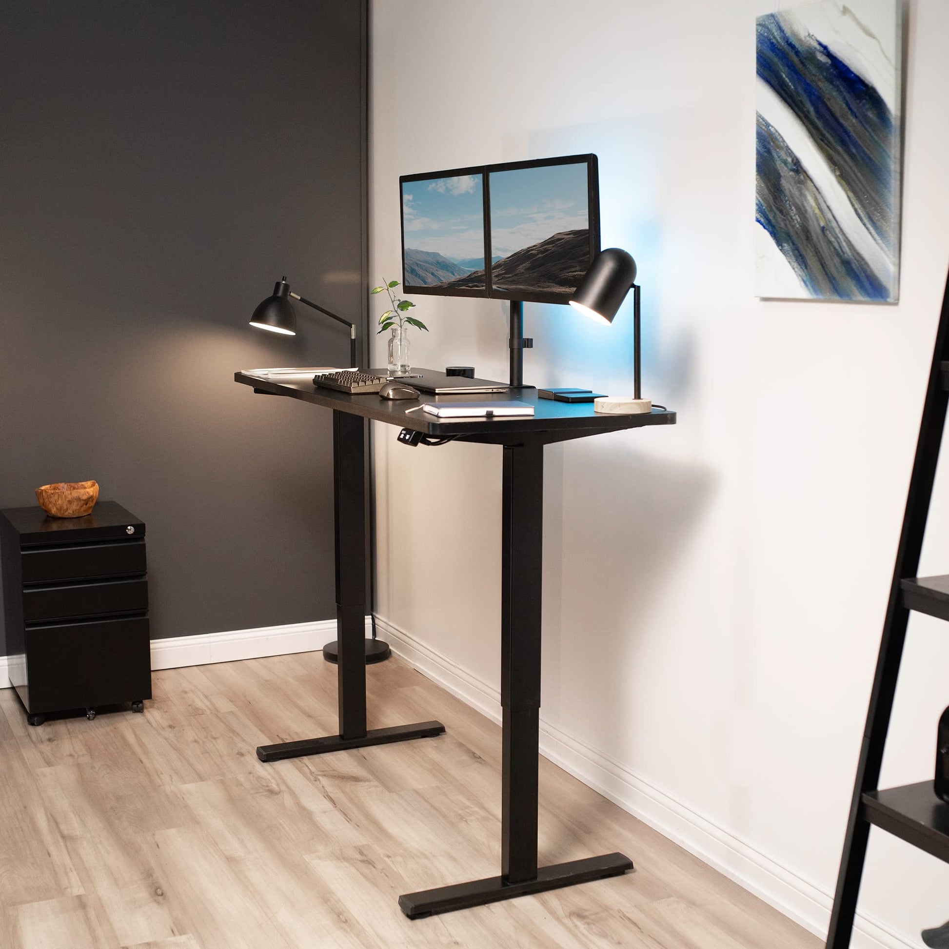 VIVO 60-inch Electric Height Adjustable 60 x 24 inch Stand Up Desk, Black Solid One-Piece Table Top, Black Frame, Home & Office Furniture Sets, B0 - WoodArtSupply