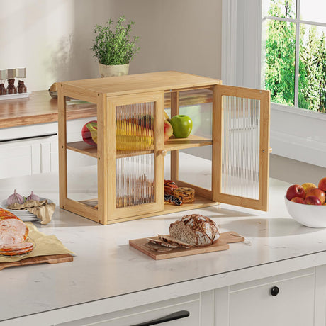 BAMBANG Double Layer Bamboo Bread Box for Kitchen Counter, Bread Bin Farmhouse Large Bread Box with 2 Doors, Wooden Breadbox Bread Storage Container Holder for Homemade Bread, Natural BAMBANG