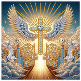 Special Shape Diamond Art Kits for Adults, 5D Religious Diamond Painting Kit with Cross, Ethereal Wings & Celestial Gate, DIY Crystal Rhinestones Painting for Home Wall Decor Gift 11.8 x 11.8 inch antor