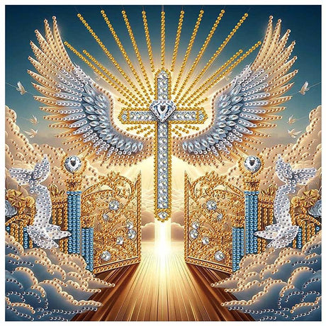Special Shape Diamond Art Kits for Adults, 5D Religious Diamond Painting Kit with Cross, Ethereal Wings & Celestial Gate, DIY Crystal Rhinestones Painting for Home Wall Decor Gift 11.8 x 11.8 inch antor