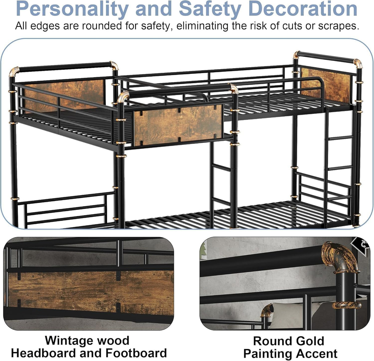 Duxelifin Quad Bunk Bed for 4, Metal L-Shaped Bunk Bed Frame, Twin 4 Bunk Beds for Kids, Industrial Bunk Frame Detachable Corner 4 Bunk Bed with Comfort Rungs for Teens Girls Boys（Black Duxelifin
