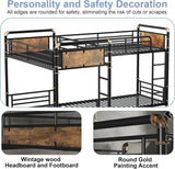Duxelifin Quad Bunk Bed for 4, Metal L-Shaped Bunk Bed Frame, Twin 4 Bunk Beds for Kids, Industrial Bunk Frame Detachable Corner 4 Bunk Bed with Comfort Rungs for Teens Girls Boys（Black Duxelifin