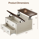 Memobarco 31.5" Lift Top Coffee Table with Storage,Square Coffee Tables with Lifting top for Living Room,Farmhouse Coffee Table with Storage Drawers and Large Hidden Compartment,Rustic White+Walnut Memobarco