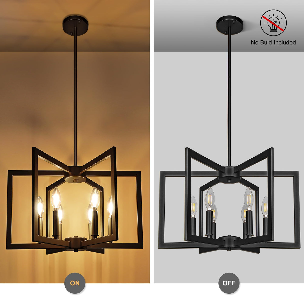 Klgxnrd 6-Light Modern Farmhouse Black Chandeliers for Entryway, Geometric Pendant Lights Kitchen Island, Hanging Industrial Metal Chandelier for Stairway Foyer Hallway Dining Room Klgxnrd