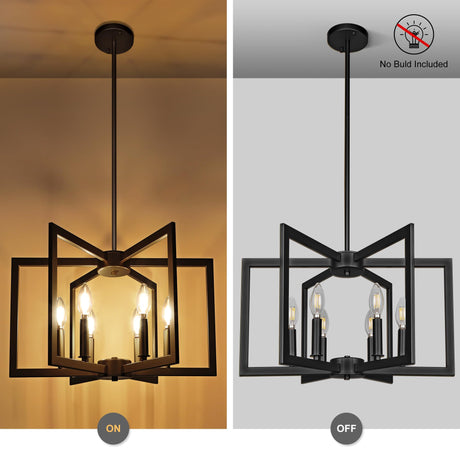 Klgxnrd 6-Light Modern Farmhouse Black Chandeliers for Entryway, Geometric Pendant Lights Kitchen Island, Hanging Industrial Metal Chandelier for Stairway Foyer Hallway Dining Room Klgxnrd