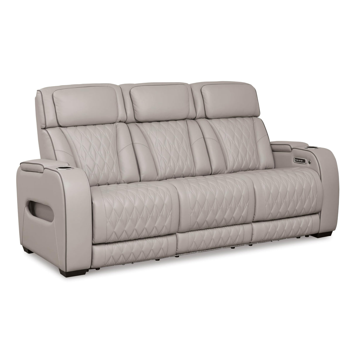 Signature Design by Ashley Boyington Contemporary Leather Match Power Reclining Sofa with USB Charging Ports, LED Lights and Adjustable Headrest, Light Gray Signature Design by Ashley