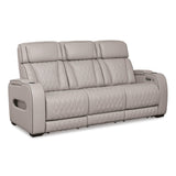 Signature Design by Ashley Boyington Contemporary Leather Match Power Reclining Sofa with USB Charging Ports, LED Lights and Adjustable Headrest, Light Gray Signature Design by Ashley