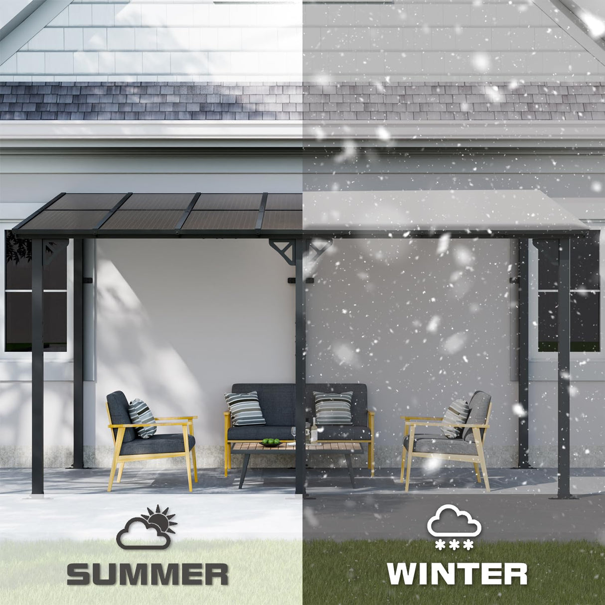 EBE 14' x 10' Gazebo, Hardtop Lean to Gazebo with Sloped Roof, Large Wall Mounted Gazebo Pergola, Metal Awning for Patio, Decks, Backyard EBE