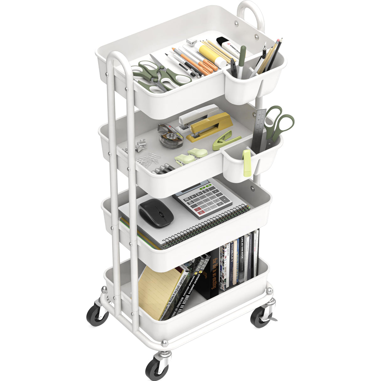Simple Houseware Heavy Duty 4-Tier Utility Rolling Cart, White Simple Houseware