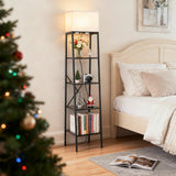 Jetfans Ladder Shelf with Lamp, 4-Tier Bookshelf Bookcase, Freestanding Corner Storage Shelve for Home Office, Living Room, Kitchen, Bedroom, Industrial, Rustic Brown Jetfans
