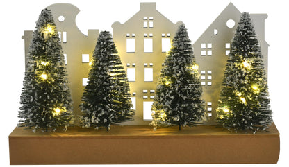 Christmas LED Lighted Decorations, Wooden Christmas Tree Tabletop Decor Rustic Table Farmhouse Wood Ornament Tiered Tray Centerpiece Sign Block for Desk Shelf Home Holiday Xmas Winter Party (4 trees)