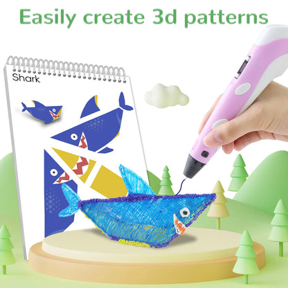 3D Printing Pen Drawing Book Spiral Bound with Transparent Template, 40 Patterns Reusable Painting Graffiti Template, Ideal DIY Gift for Kids Include Animal Transportation House Building Food - WoodArtSupply