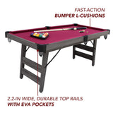 Pendleton 6-ft Portable Pool Table - Driftwood Finish with Burgundy Felt Blue Wave Sports