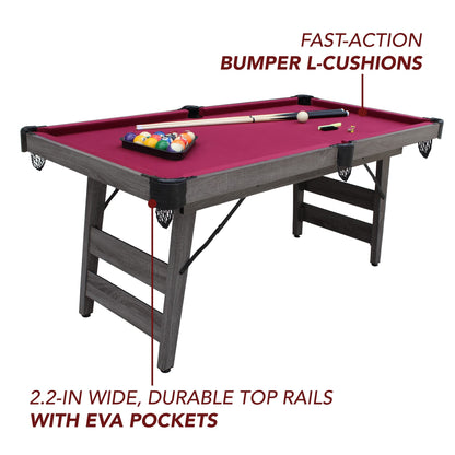 Pendleton 6-ft Portable Pool Table - Driftwood Finish with Burgundy Felt - WoodArtSupply