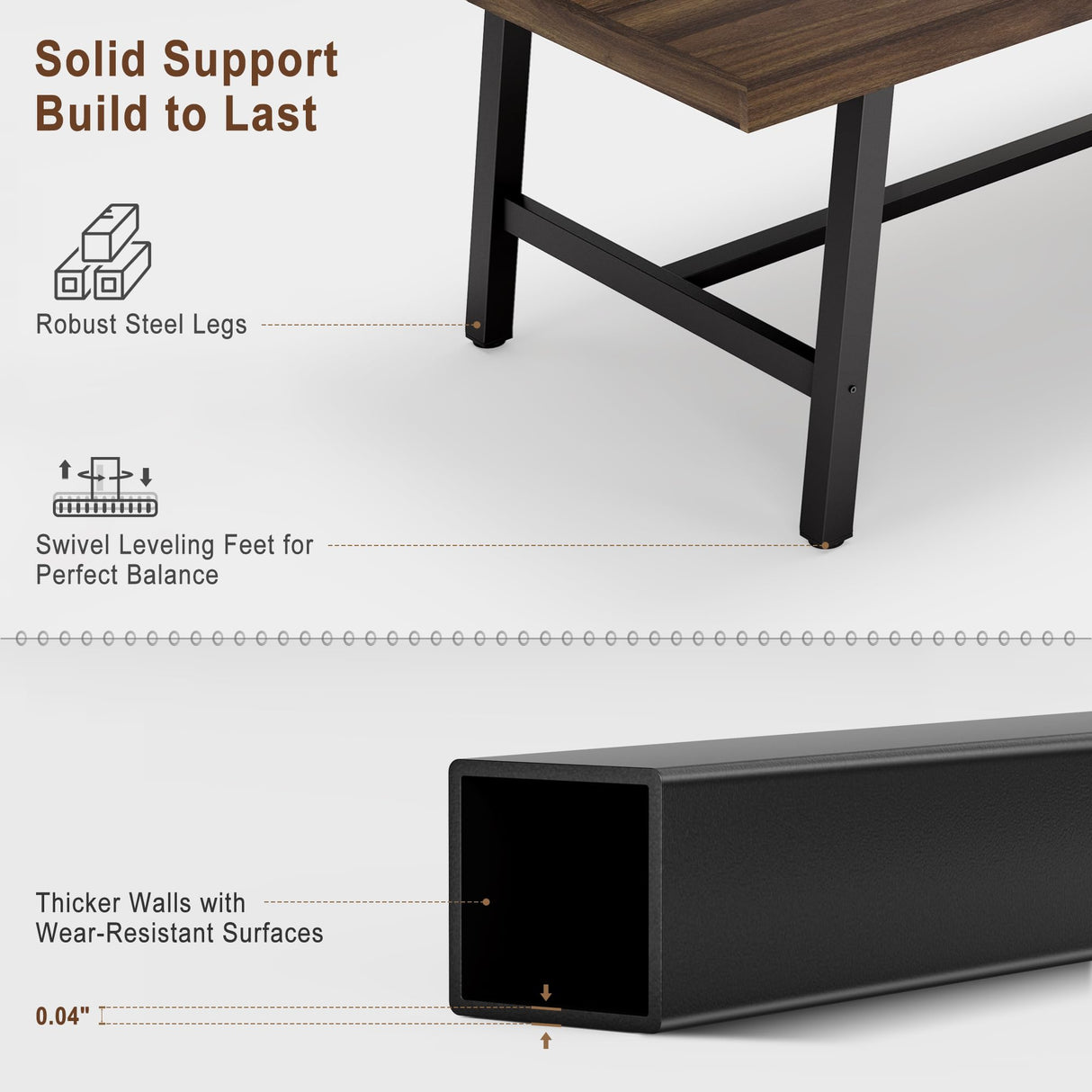 Industrial Dining Table for 6-8 People, 70.87" Long Wooden Kitchen Table with Sturdy Metal Frame & Rustic Brown Finish - Seats 6 Rectangular Counter for Dinner, Kitchen, Dining Room - Brown GarveeHome
