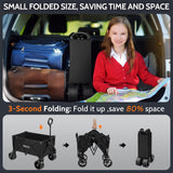 Collapsible Foldable Wagon Cart, Heavy Duty Folding Wagon with 330lbs Weight Capacity, Beach Wagon with All-Terrain Wheels Utility Garden Cart for Camping, Sports, Beach and Shopping, Black SYOCYO
