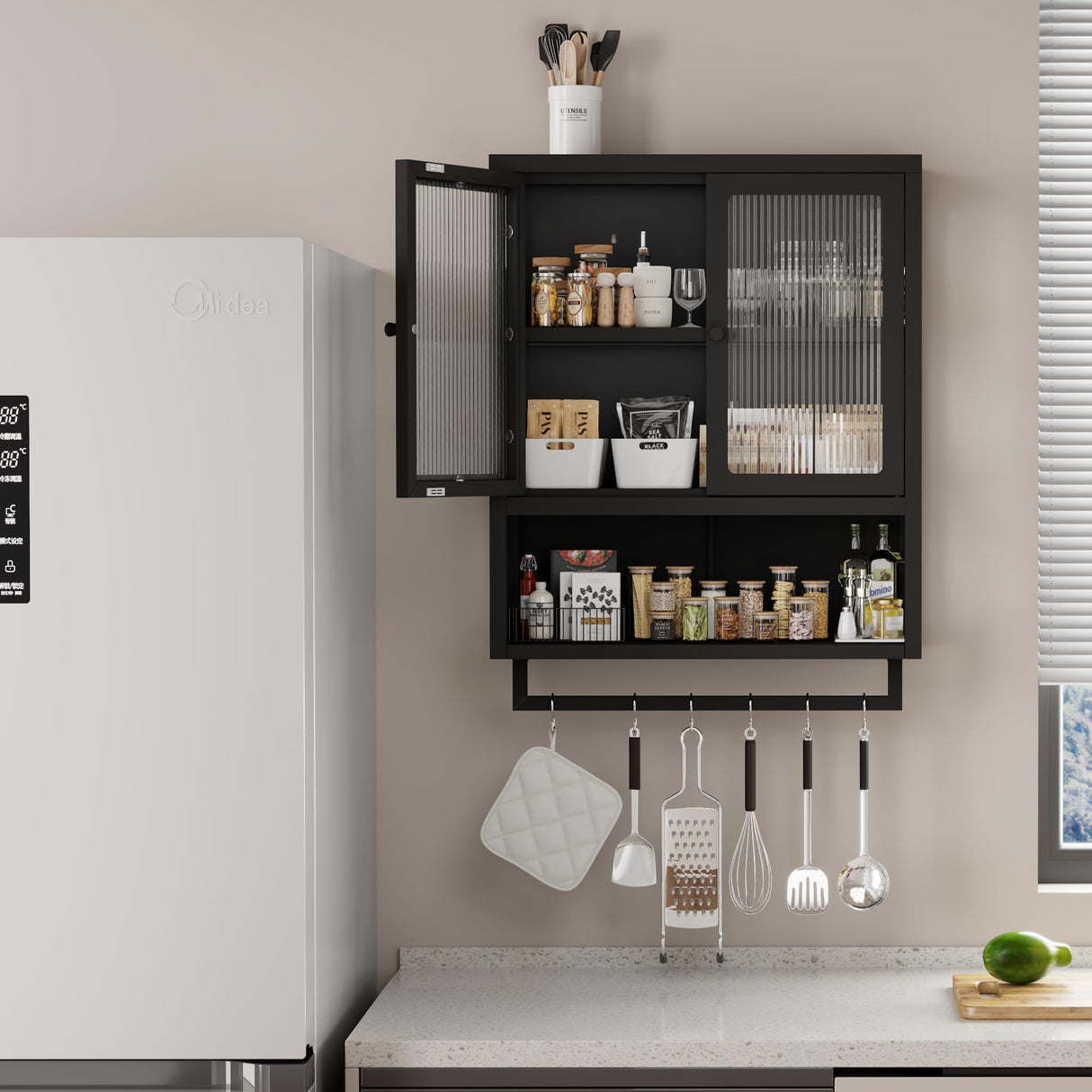 Qiaoxuan Bathroom Wall Cabinet, Over The Toilet Space Saver Storage Cabinet, Medicine Cabinet with 2 Glass Door and Towel Bar, Metal Wall Mounted Cabinet for Bathroom Laundry Room Kitchen Qiaoxuan