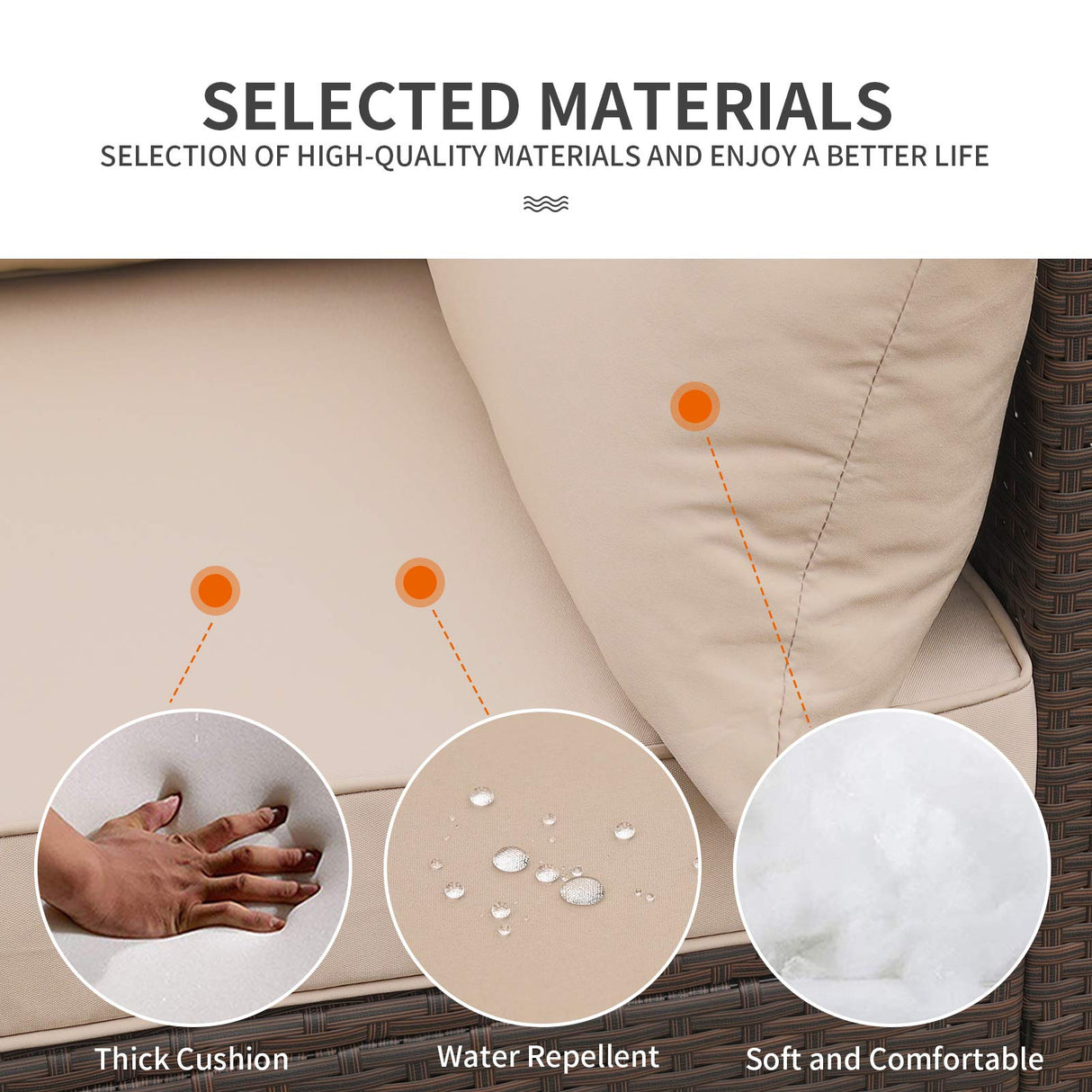 WAROOM Patio Couch PE Wicker 3-Seat Outdoor Brown Rattan Sofa Deep Seating Furniture with Non-Slip Beige Cushion WAROOM