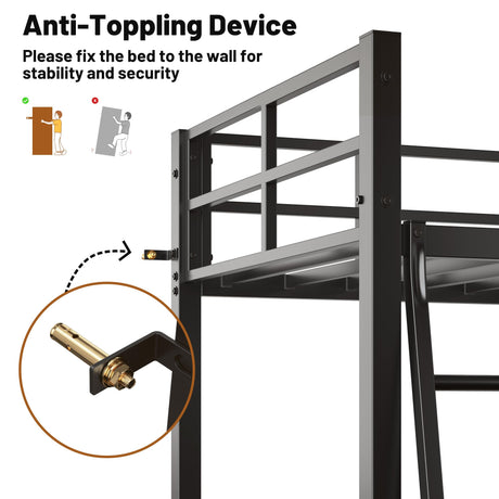 SogesSleep Loft Bed Twin Size with L-Shaped Desk, Heavy Duty Metal Twin Loft Bed with Charging Station, Safety Guard & Ladder, Space-Saving, No Box Spring Needed SogesSleep