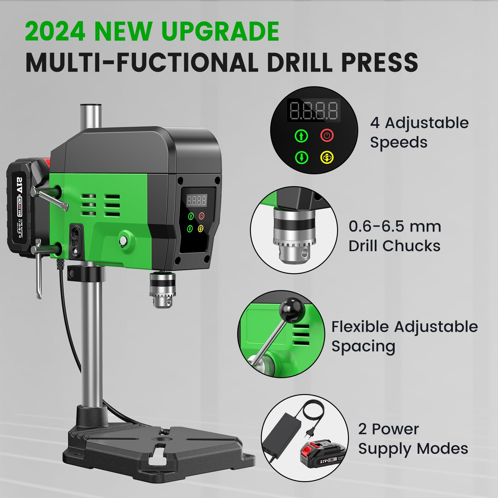 Taskstar Mini Drill Press,Benchtop Drill Press Electric & Battery Powered,2200/3000/3800/4600RPM Cordless Bench Drill Press, Adjustable Depth & Table B10 0.6-6.5mm - WoodArtSupply