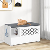 Tangkula Cat Litter Box Enclosure, Hidden Litter Box with Removable Cushion & Flip-Down Opening, Multifunctional Storage Cabinet Bench, Modern Litter Box Furniture Fits Most Litter Box (White) Tangkula