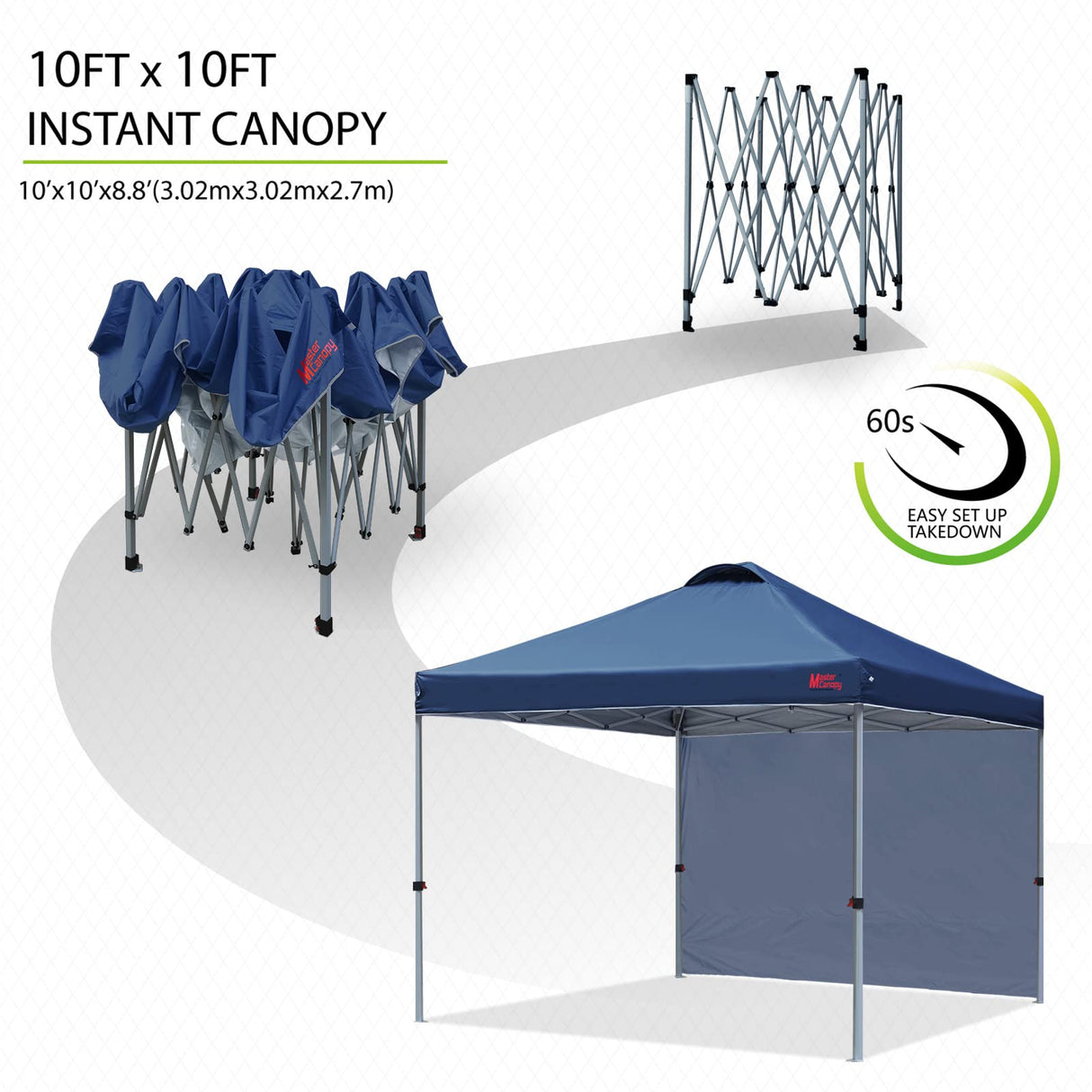 MASTERCANOPY Durable Pop-up Canopy Tent with 1 Sidewall (10'x10',Navy Blue) MASTERCANOPY