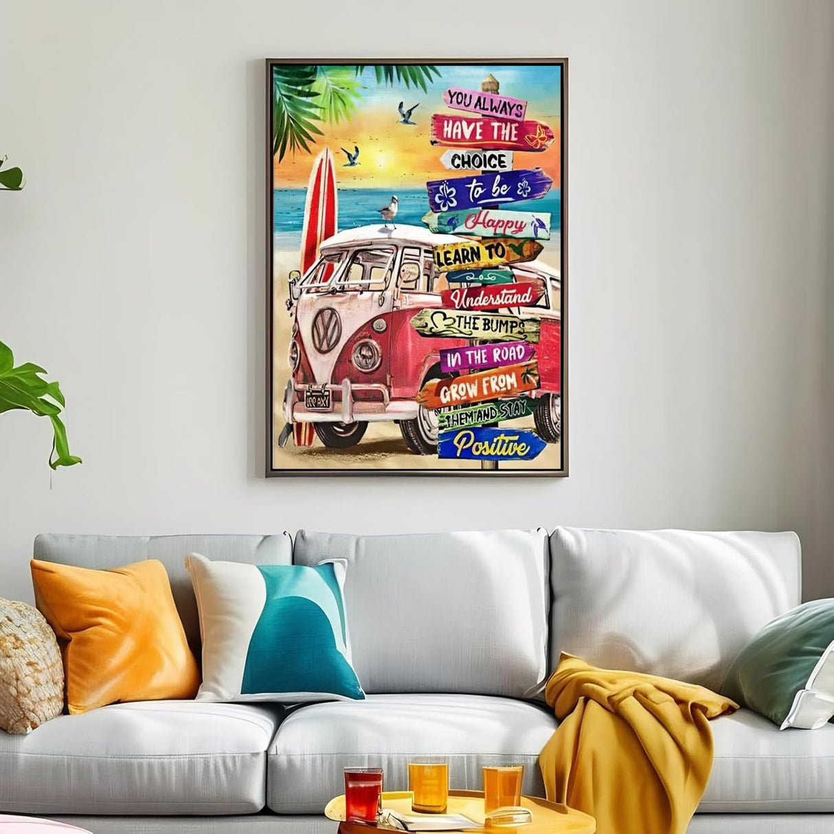 puonidwo Tropical Beach Diamond Art Kit for Adults, Motivational 5D Bus Diamond Painting Kit for Beginners, for Home Decor 12x16 Inch puonidwo