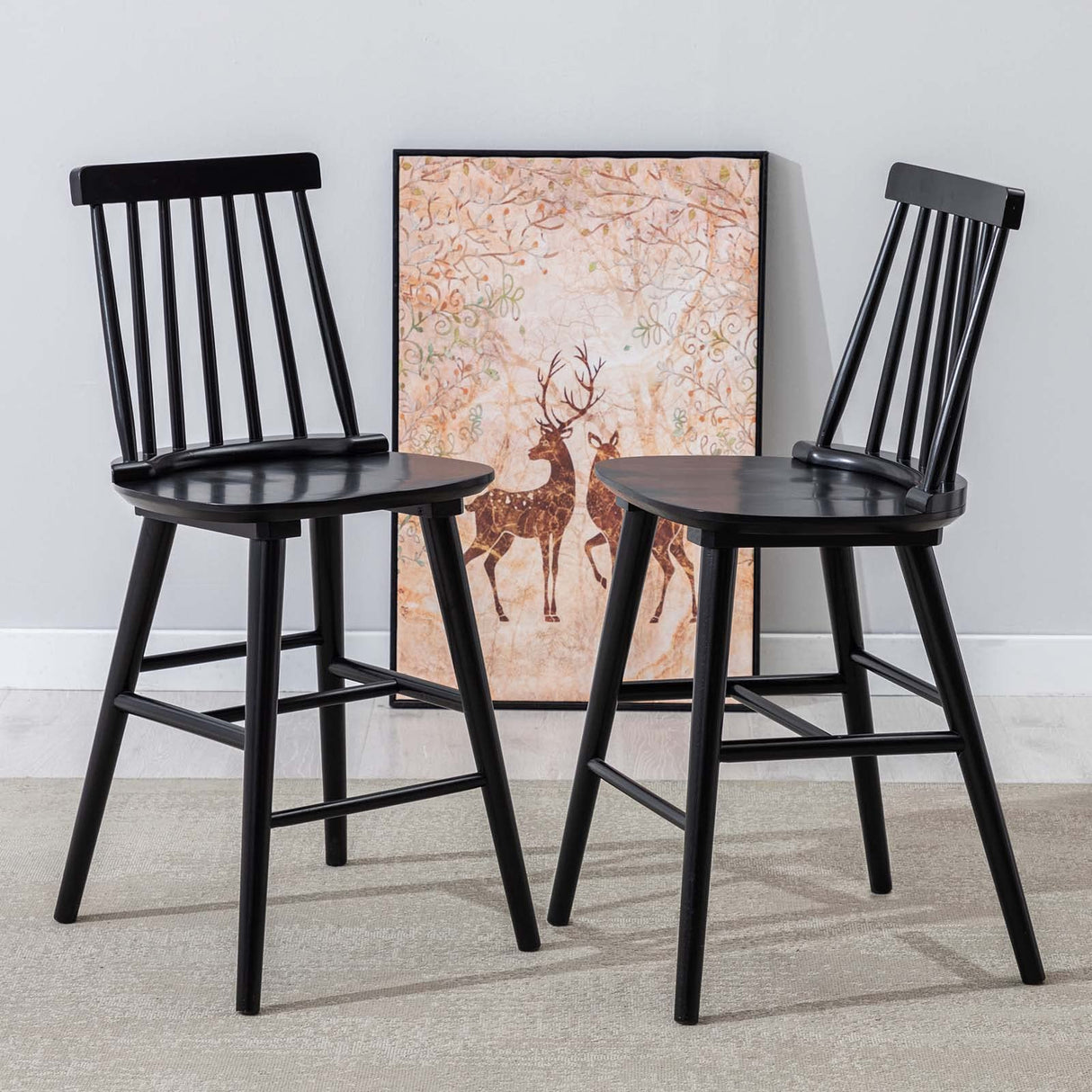 Duhome Wood Bar Stools Set of 2, Farmhouse Counter Stools 24’’ Barstool with Spindle Back Counter Height Stool Chairs for Kitchen Islands, Black Duhome Elegant Lifestyle