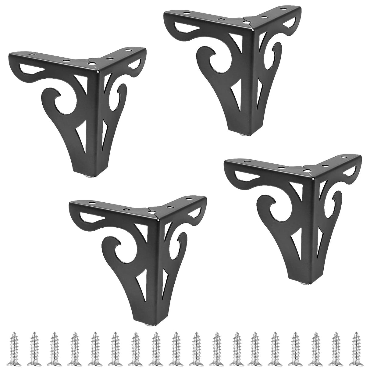 Bivethoi 3 Inch / 8cm Hollow Out Furniture Legs Set of 4, Black Metal Sofa Legs Modern Dresser Feet, Triangle Couch Feet Shelf Replacement Legs for Cabinet Cupboard Table Bookcase Wardrobe Bivethoi