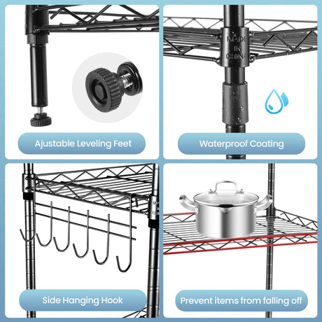 Himimi 6-Tier Wire Shelving Unit, Free Standing Shelf, Metal Storage Shelves, Heavy Duty Organizer Rack for Garage, Kitchen, Living Room, Bathroom, 21.26L x 11.42W x 62.99H, Black Himimi