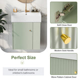 22 Inch Floating Bathroom Vanity With Sink, Wall Mounted Bathroom Vanity Cabinet With Ceramic Sink, Small Bathroom Sink Cabinet With Right Side Storage, Modern Single Sink Bathroom Vanity, Green BNSPLY