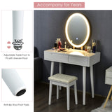 CHARMAID Vanity Set with Lighted Mirror, 3 Modes Adjustable Brightness Mirror, Makeup Dressing Table with Cushioned Stool, 2 Sliding Drawers with Divider, Modern Bedroom Vanity for Girls Women (White) CHARMAID