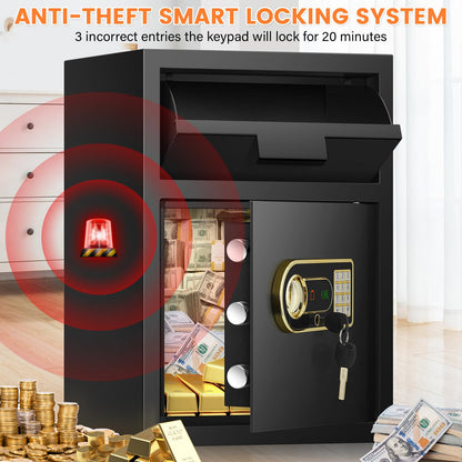 2.6 Cubic Fireproof Drop Safe for Business, Anti-Theft Drop Slot Safes for Money with Digital Combination Lock & Spare Keys, Cash Depository Safe with Drop Box for Home Retail Store Busines