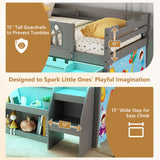 JOYMOR Low Loft Bed with LED Lights, Twin Loft Bed with Stairs, Safety Guardrail, Curtain, Wooden Bed Frame for Kids with Storage Bookcase and Under-Bed Play Space (Gray) JOYMOR