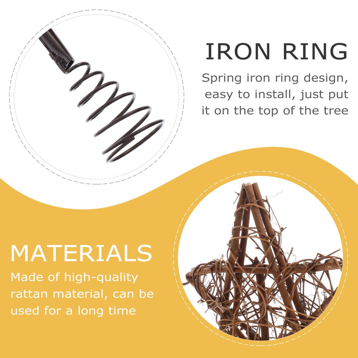 Toddmomy Rustic Christmas Tree Topper Star Rattan Natural Star Christmas Treetop Decoration Hollowed-Out Star Ornaments with Coil Base for Holiday Home Office Toddmomy