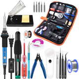 Soldering Iron Kit Electronics, 21-in-1, 90W LCD Adjustable Temperature Soldering Iron, 5pcs Soldering Iron Tips, Soldering Iron Stand, Desoldering Pump, Magnifier, Solder Wire, Tweezers, PU Carry Bag handskit