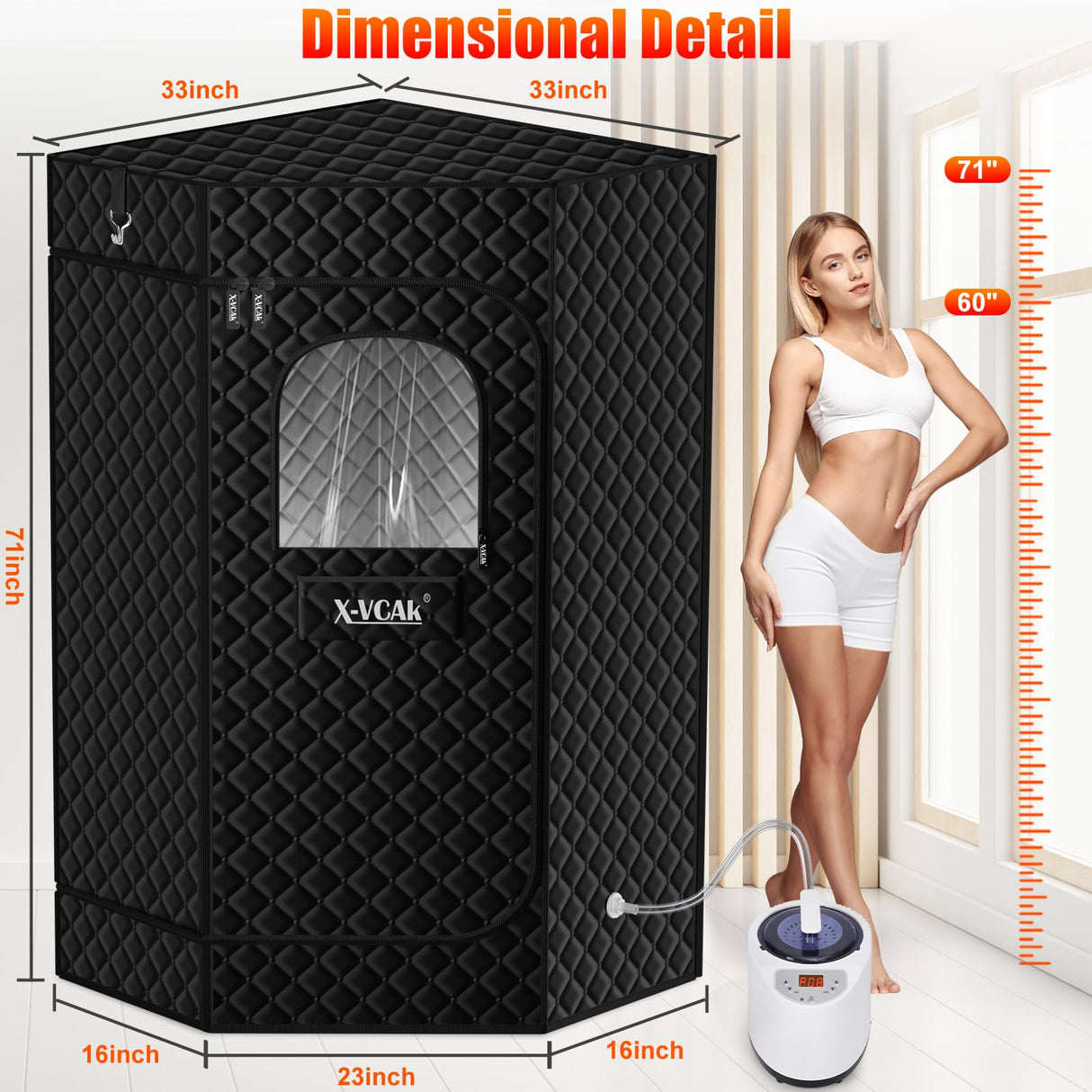 X-Vcak Extra Large Sauna Box, Steam Sauna, Portable Sauna for Home, Sauna Tent with 3L Steamer, Folding Chair and Remote Control, 9 Levels X-Vcak