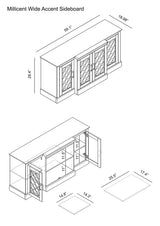 Galano Millicent Wide Sideboard Buffet Cabinet, Kitchen Storage Cabinet with Acrylic Mirror Doors, Cupboard Console Table, Rustic Farmhouse Buffet Display for Coffee Bar, Dusty Grey Oak Galano