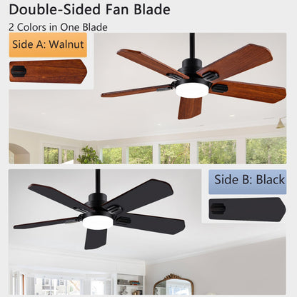 ducrew 42" Wood Ceiling Fan with Light and Remote, Quiet Reversible DC Motor, 5 Blade Walnut/Black, 6 Speed, Indoor/Outdoor Ceiling Fans for Patio, Dining Room,Living Room and Farmhouse - WoodArtSupply