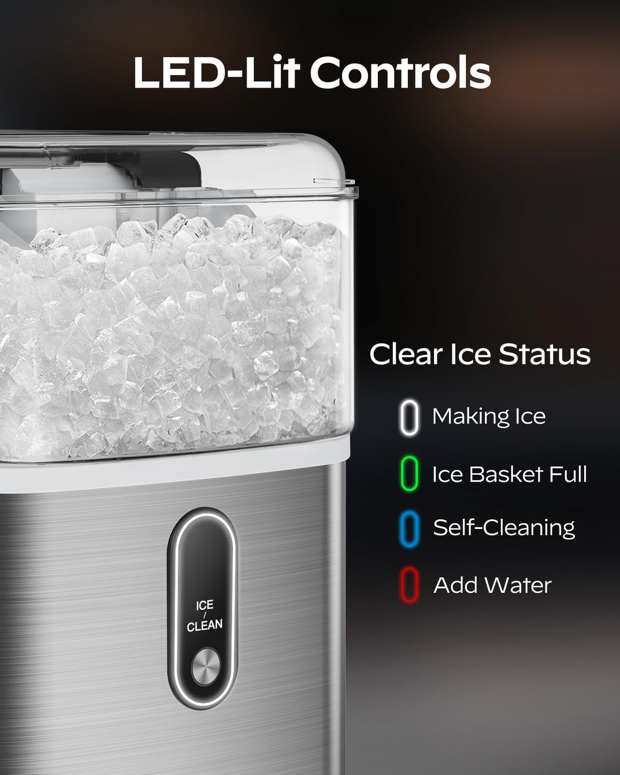 Nugget Ice Maker Countertop, HOMEZAY Pebble Ice Maker with Soft Chewable Pellet Ice, 33 lbs per Day, Compact Ice Machine with Self-Cleaning & LED Indicator for Home, Kitchen, Camping, RV, Office HOMEZAY