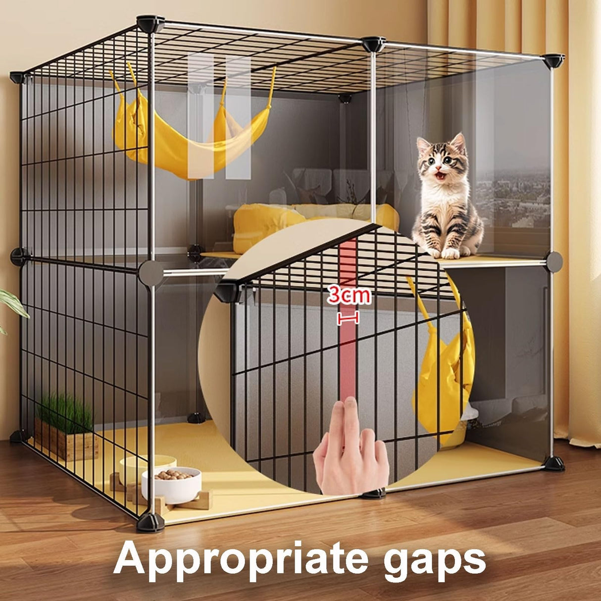 GUQASDV Black Cat Cages Indoor, Catio Indoor Cat Enclosure, Cat Playpen with Top Cover, Cat Crate with Wheels for Ferret, Chinchilla, Rabbit, Small Animals(106 * 36 * 82cm) GUQASDV