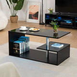 HOMMPA LED Coffee Tables for Living Room Modern Black Coffee Table with 3 Tiers Open Storage Shelf High Gloss Center Table Sofa Tea Table with LED Lights for Home Office Furniture Black HOMMPA
