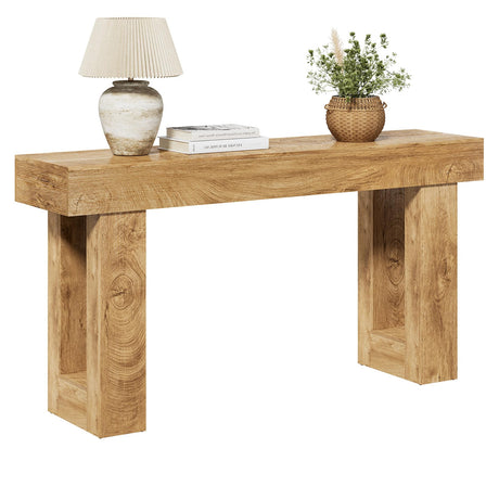 LITTLE TREE 63 Inches Long Console Table for Entryway, Sofa Table Behind Couch, Wooden Entry Table Foyer Hallway Table, Industrial Console Sofa Table for Living Room, Oak Color LITTLE TREE