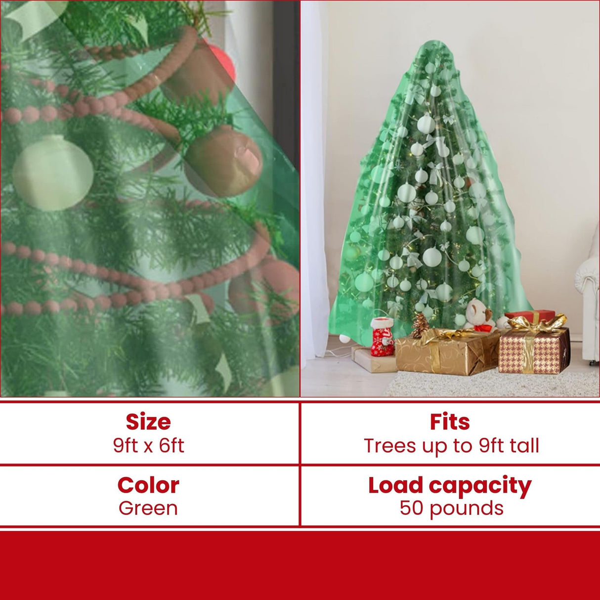 VicMore Christmas Tree Disposal & Removal Bag (9x6 ft) – Heavy-Duty, Tear-Resistant, Odorless PE Cover for Real or Artificial Xmas Trees – Extra Large, Dustproof & Multi-Use, Green VICMORE