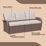 EROMMY Outdoor Swivel Chairs Set,8 Pieces Rattan Wicker Furniture Set,Patio Conversation Sets with Lovesat,3-Seat Sofa,2 Ottomans,Coffee Table and Side Table,for Porch Pool Yard Garden,Beige-8 Pcs EROMMY