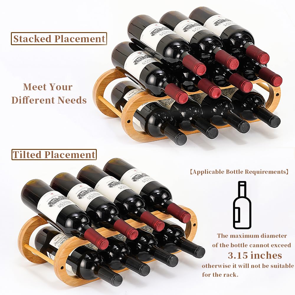 Navtcow Wine Rack and Water Bottle Organizer 2 in 1 for Cabinet and Countertop - Adjustable in 2 Sizes (Bamboo 2 Tier) Navtcow