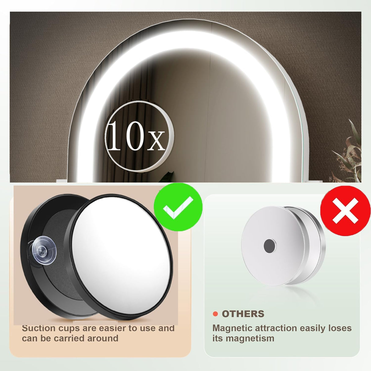 Gvnkvn Lighted Makeup Mirror, Hollywood Vanity Mirror with Lights, Three Color Lighting Modes, and Detachable 10X Magnification Mirror, Smart Touch Control, 360°Rotation (15.2in. Curved) Gvnkvn